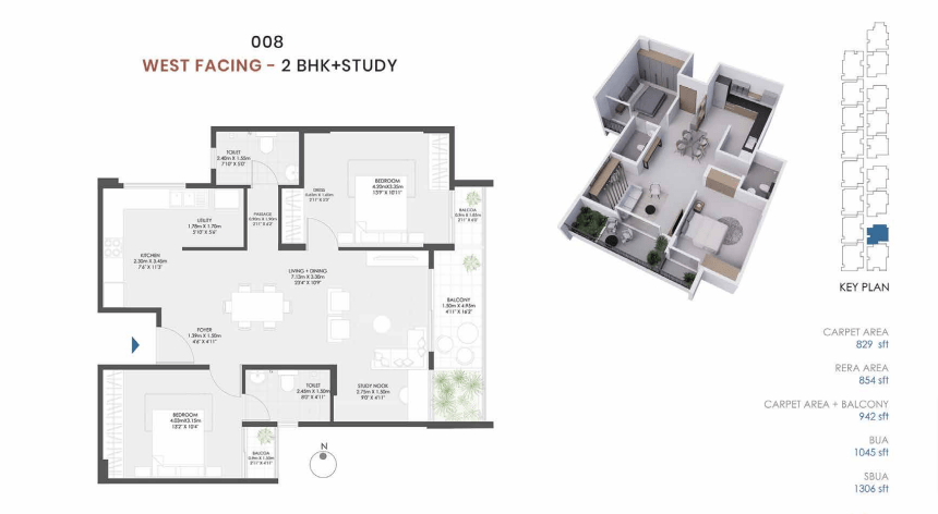 Engrace by Modern Spaces floor plan 2BHK