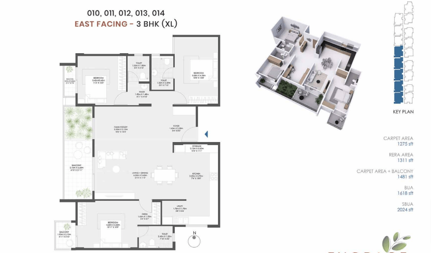 Engrace by Modern Spaces3 BHK floor plan